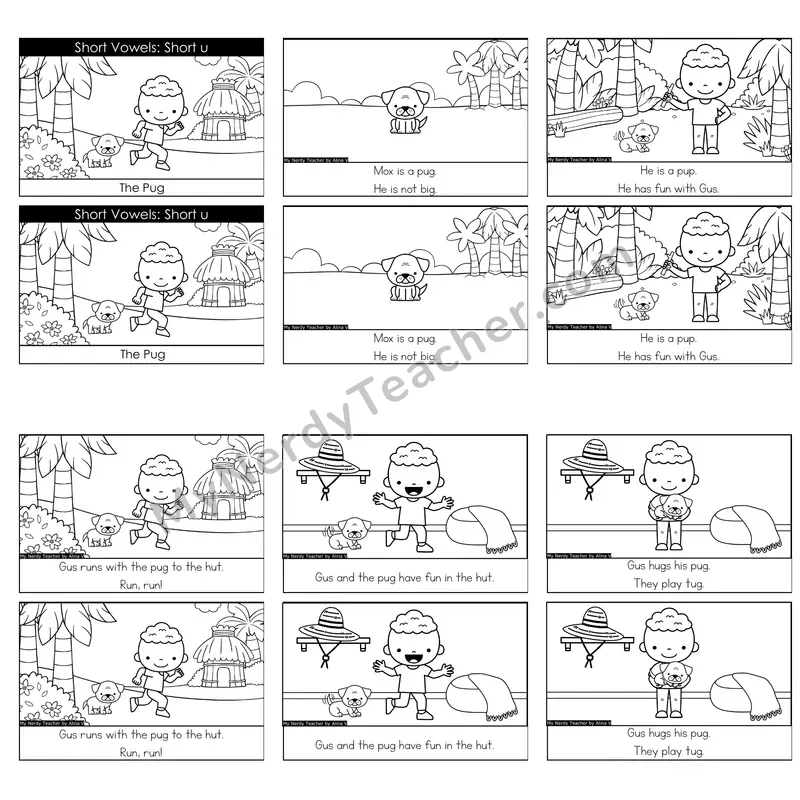 Short U Decodable Reader — The Pug (Black and White)
