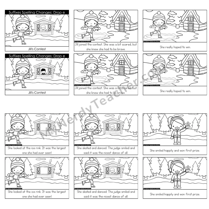 Suffix Spelling (Drop e Rule) Decodable Reader — Jills Contest (Black and White)