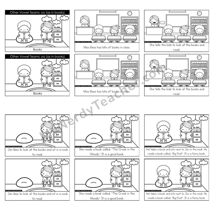 Other Vowel Teams (u, oo; short /oo/) Decodable Reader — Books (Black and White)