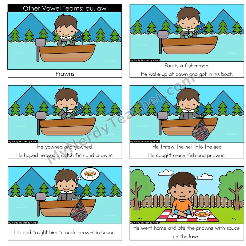 Other Vowel Teams (au, aw, augh; /aw/) Digital Decodable Book — Google Slides