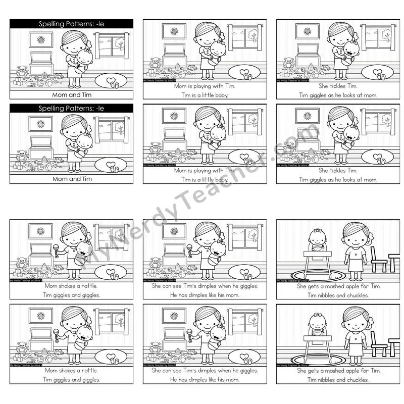 Consonant -le Syllables Decodable Reader — Mom and Tim (Black and White)