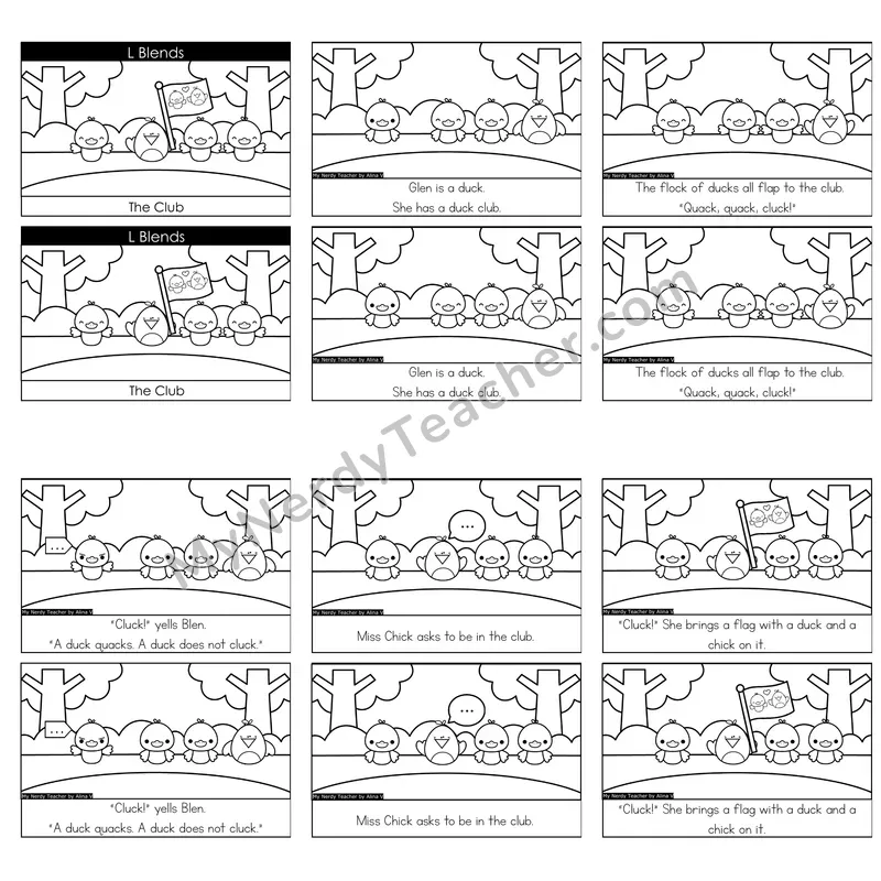 L-Blends (bl, cl, fl, gl, pl, sl) Decodable Reader — The Club (Black and White)