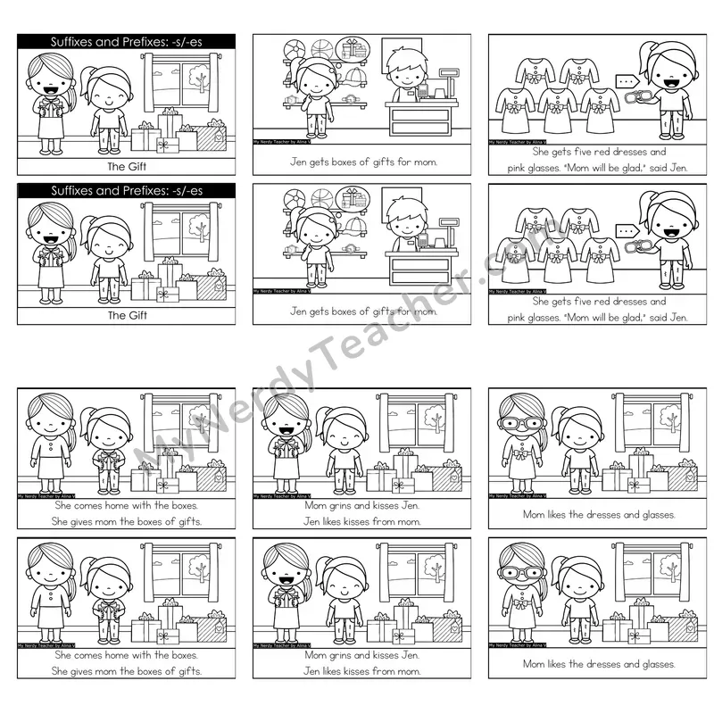 Suffix -es Decodable Reader — The Gift (Black and White)