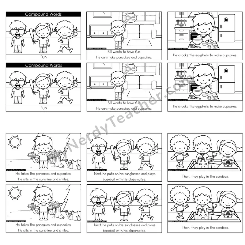 Compound Words Decodable Reader — Fun (Black and White)