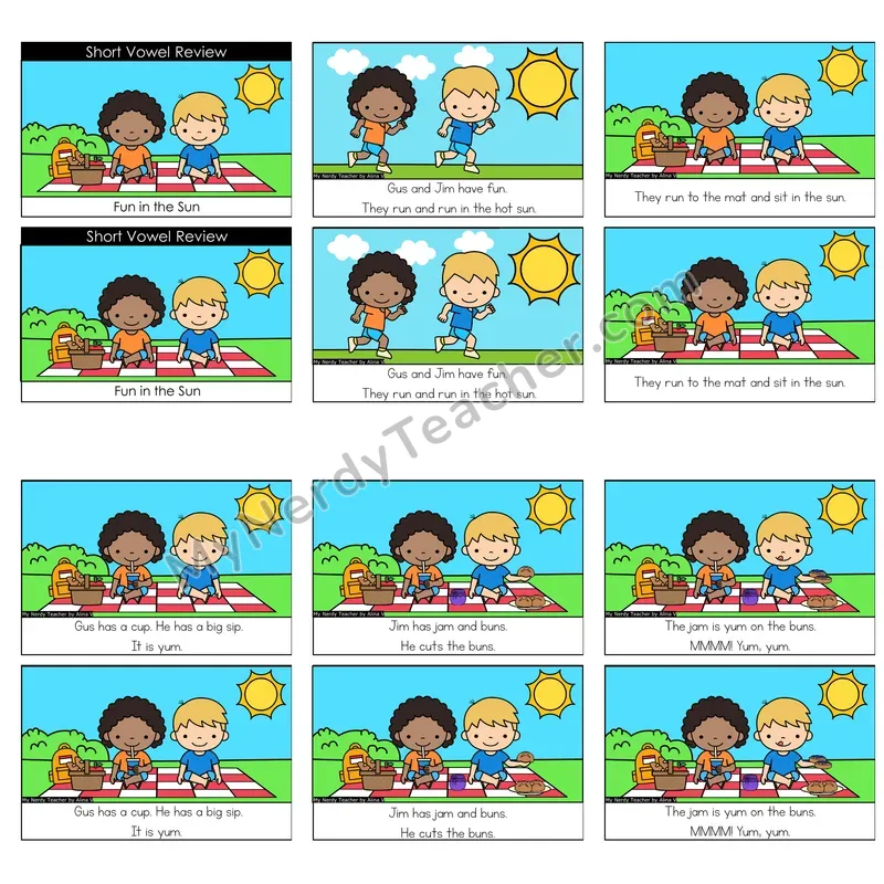 Mixed Short Vowels Decodable Reader — Fun in the Sun (Color)