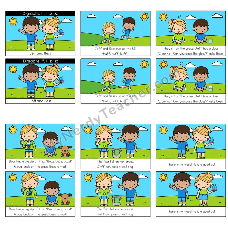FLSZ Spelling Rule (ff, ll, ss, zz) Decodable Reader — Jeff and Bess (Color)