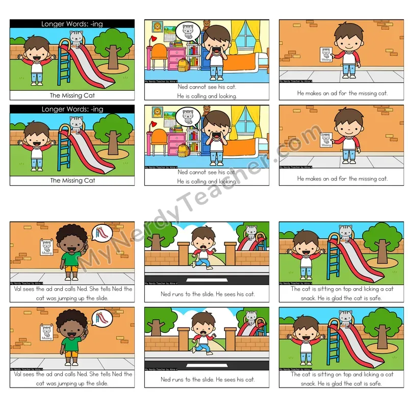 Suffix -ing Decodable Reader — The Missing Cat (Color)