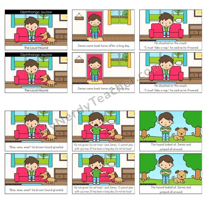 Diphthongs (ou, ow) Decodable Reader — The Loud Hound (Color)