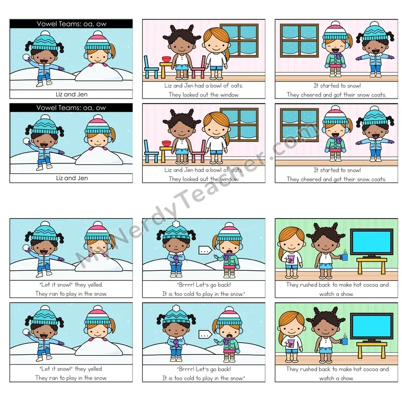 Vowel Teams (oa, ow, oe; long o) Decodable Reader — Liz and Jen (Color)