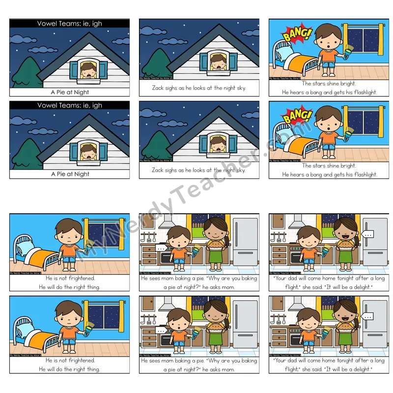 Vowel Teams (ie, igh; long i) Decodable Reader — A Pie at Night (Color)