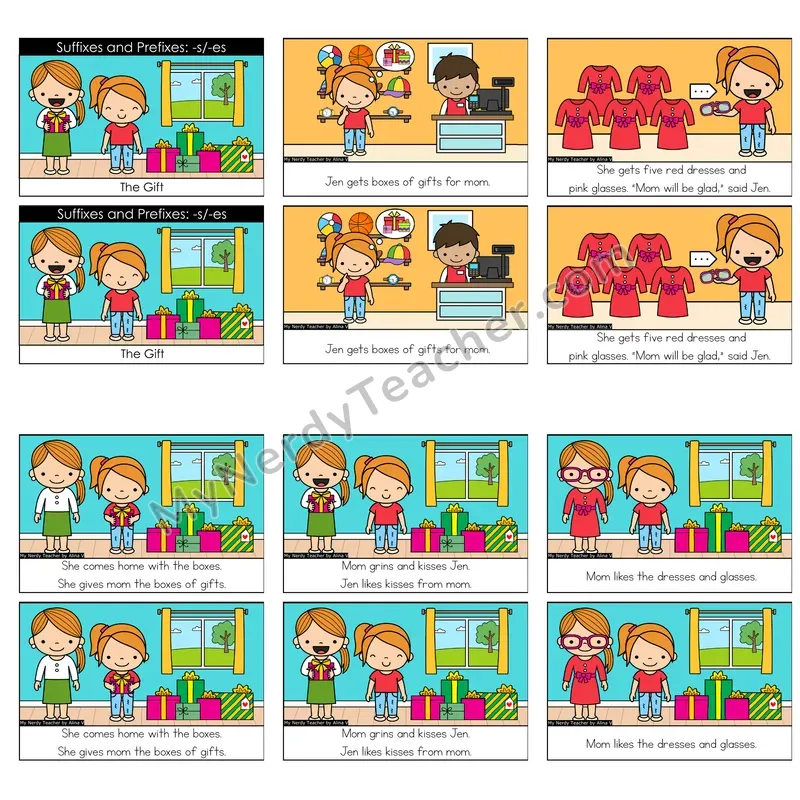 Suffix -es Decodable Reader — The Gift (Color)
