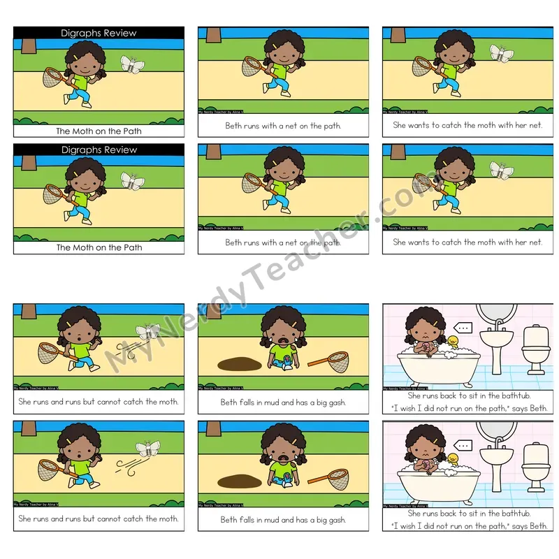 Digraphs Review Decodable Reader — The Moth on the Path (Color)