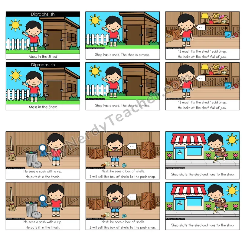 SH Digraph Decodable Reader — Mess in the Shed (Color)