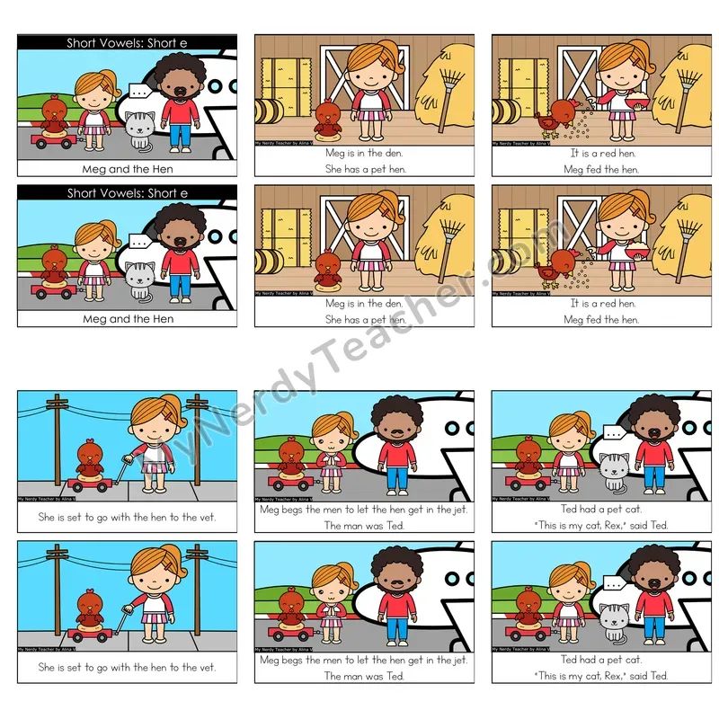 Short E Decodable Reader — Meg and the Hen (Color)