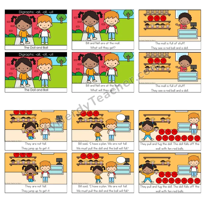 -all, -oll, -ull (Glued Sounds) Decodable Reader — The Doll and Ball (Color)