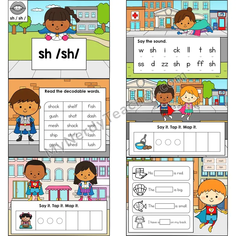 sh Digraph (/sh/) Digital Decodable Mini Book — Google Slides PDF