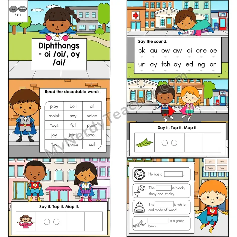 Diphthongs oi, oy (/oi/) Digital Mini Book — Google Slides