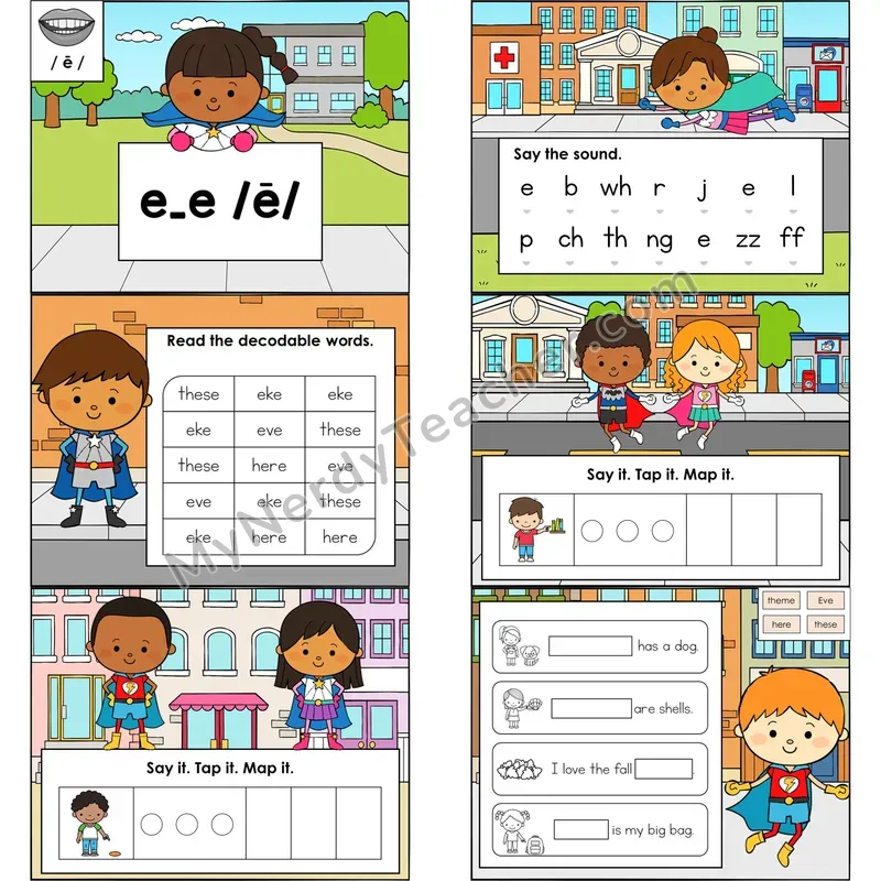 e_e Long E (Silent E) Digital Decodable Mini Book — Google Slides PDF