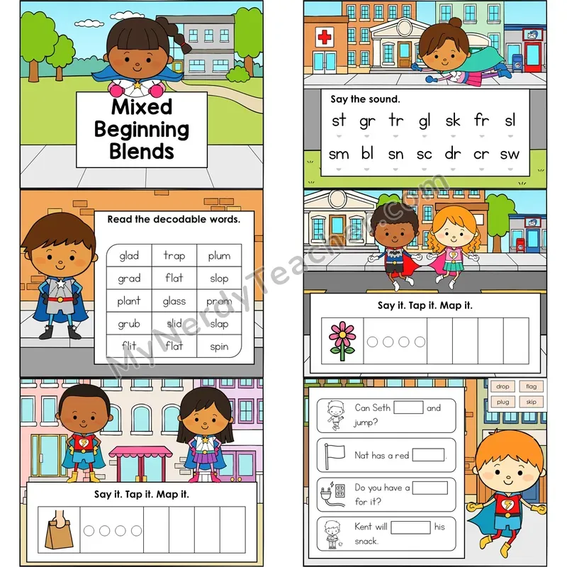 Mixed Beginning Blends Digital Decodable Mini Book — Google Slides PDF
