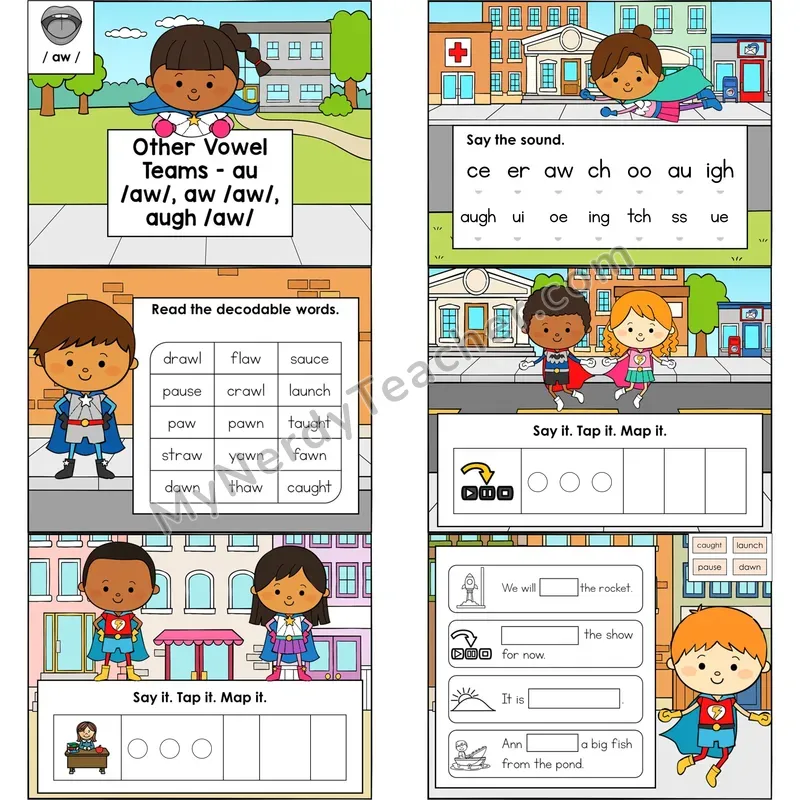 au, aw, augh (/aw/) Digital Decodable Mini Book — Google Slides PDF