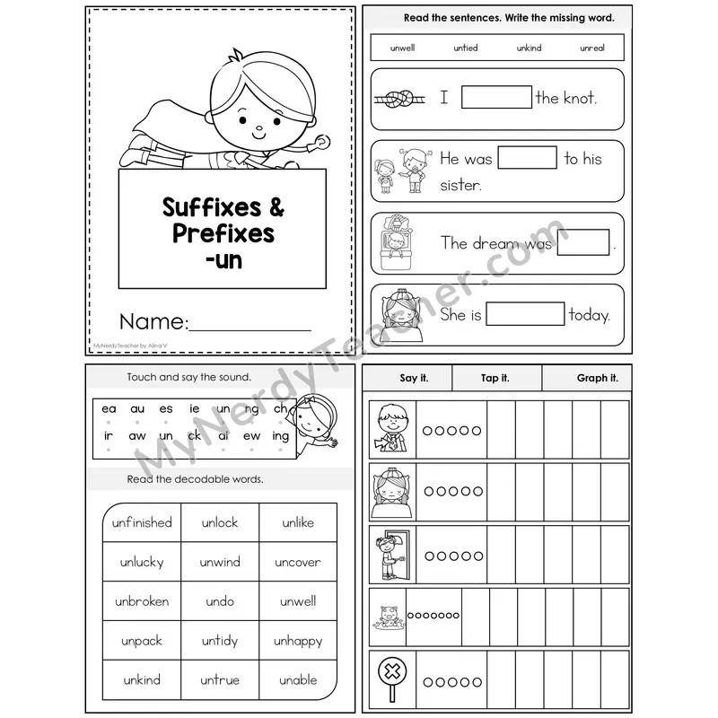 Prefix un- Foldable Decodable Mini Book — Editable PPT