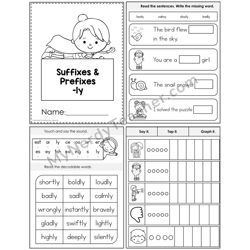 Suffix -ly Foldable Decodable Mini Book — Editable PPT