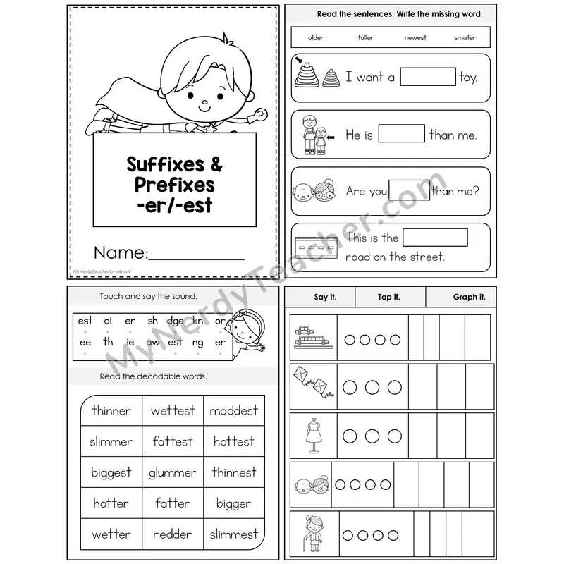 Suffixes -er, -est Foldable Decodable Mini Book — Editable PPT