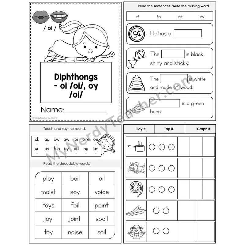 Diphthongs oi, oy (/oi/) Foldable Decodable Mini Book — Editable PPT