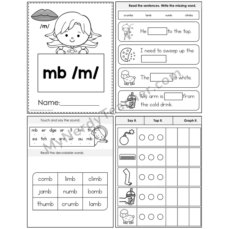 Silent Letters mb (/m/) Foldable Decodable Mini Book — Editable PPT