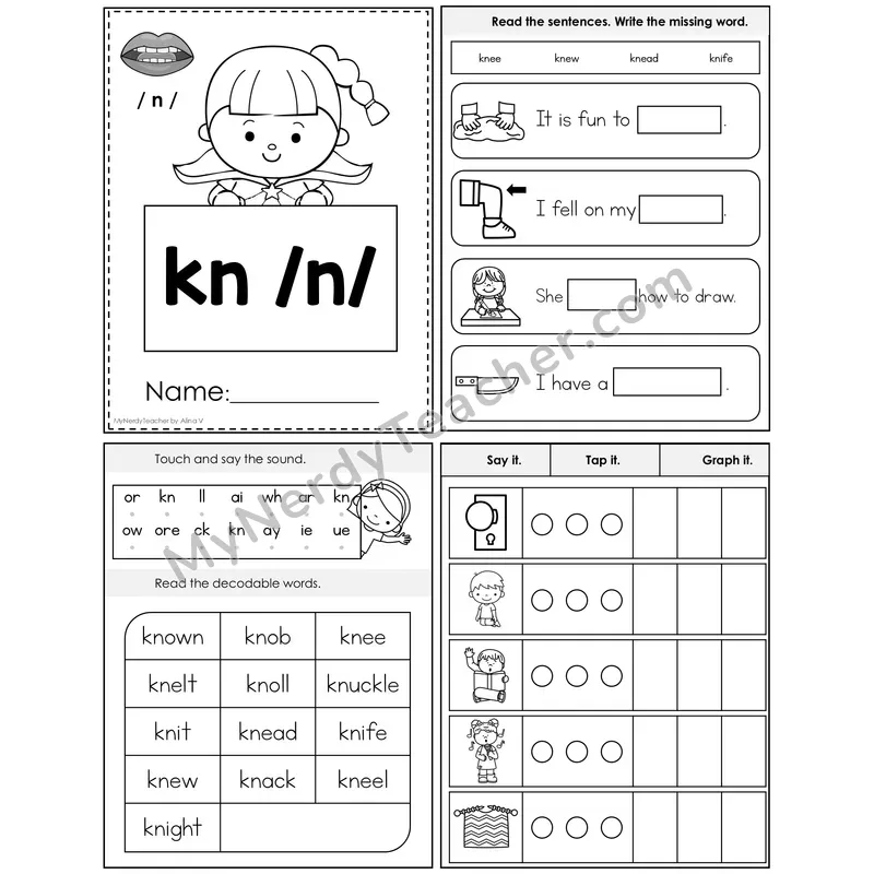 Silent Letters kn (/n/) Foldable Decodable Mini Book — Editable PPT