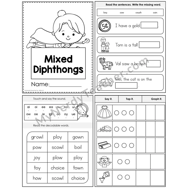 Mixed Diphthongs Foldable Decodable Mini Book — Editable PPT
