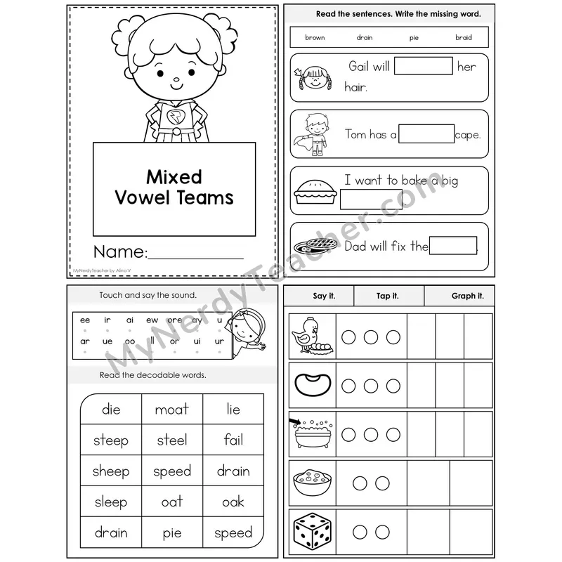 Mixed Vowel Teams Foldable Decodable Mini Book — Editable PPT