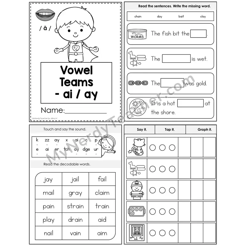 Vowel Teams ai, ay — Long A Foldable Mini Book — Editable PPT