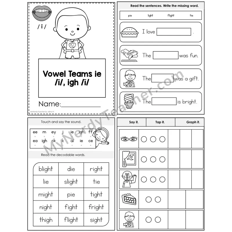 Vowel Teams ie, igh — Long I Foldable Mini Book — Editable PPT