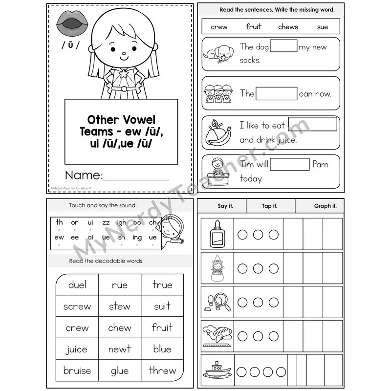 ew, ui, ue (Long U) Foldable Decodable Mini Book — Editable PPT