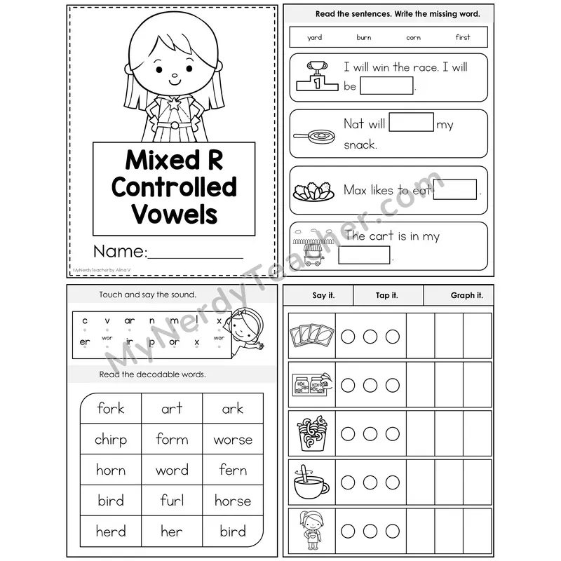 Mixed R-Controlled Vowels Foldable Decodable Mini Book — Editable PPT