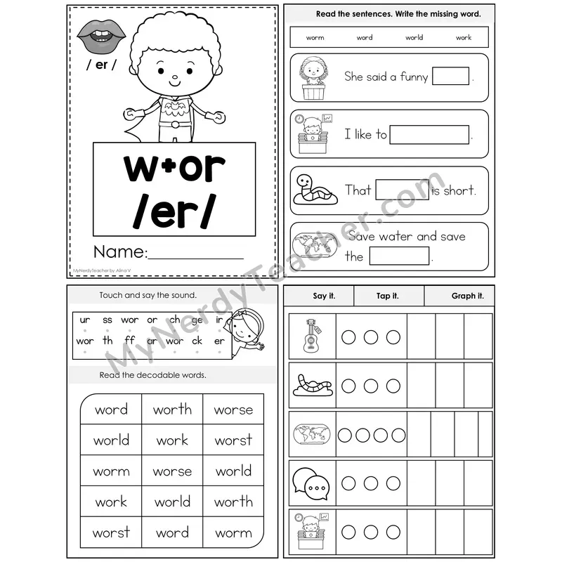 w + or (R-Controlled /er/) Foldable Decodable Mini Book — Editable PPT