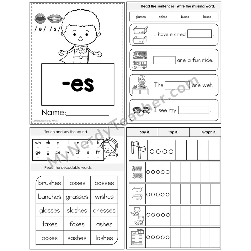 Suffix -es Foldable Decodable Mini Book — Editable PPT
