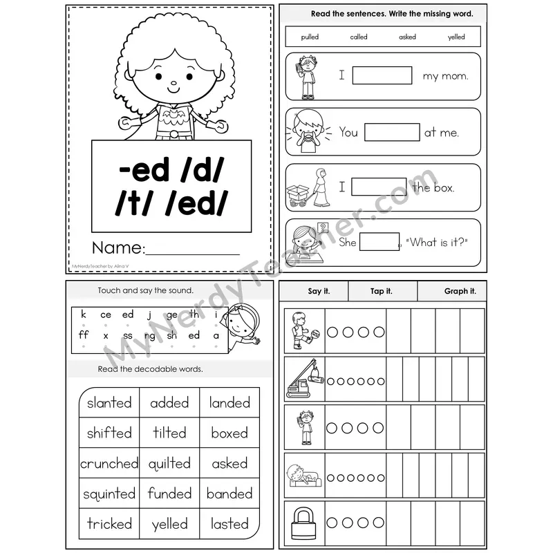 Suffix -ed (3 sounds) Foldable Decodable Mini Book — Editable PPT