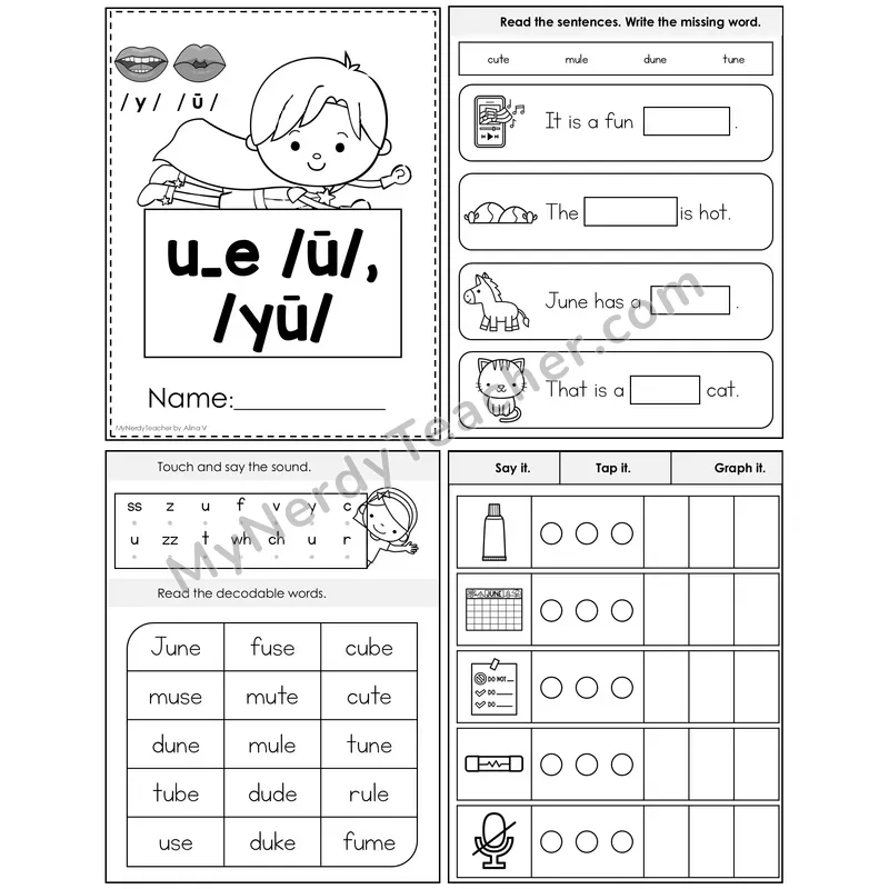 u_e Long U (Silent E) Foldable Decodable Mini Book — Editable PPT