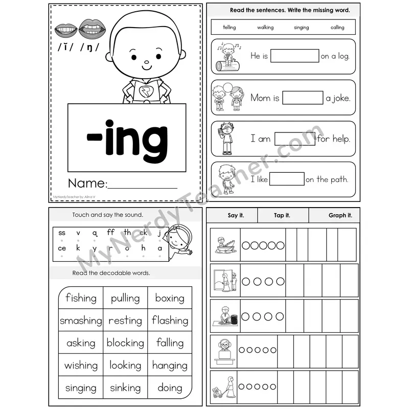 Suffix -ing Foldable Decodable Mini Book — Editable PPT