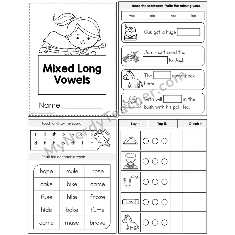 Mixed Long Vowels (CVCe) Foldable Decodable Mini Book — Editable PPT