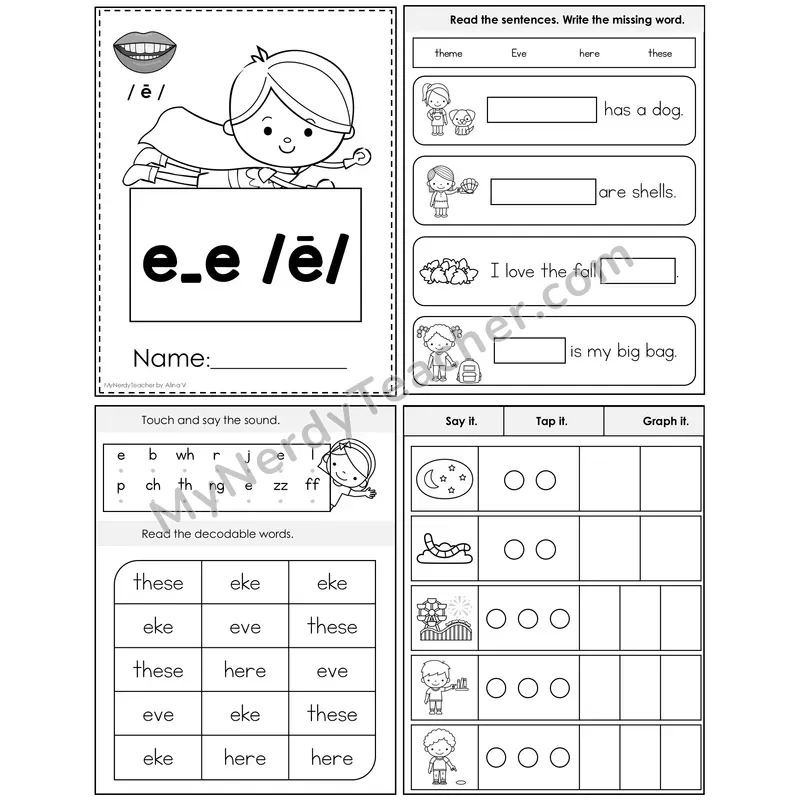 e_e Long E (Silent E) Foldable Decodable Mini Book — Editable PPT