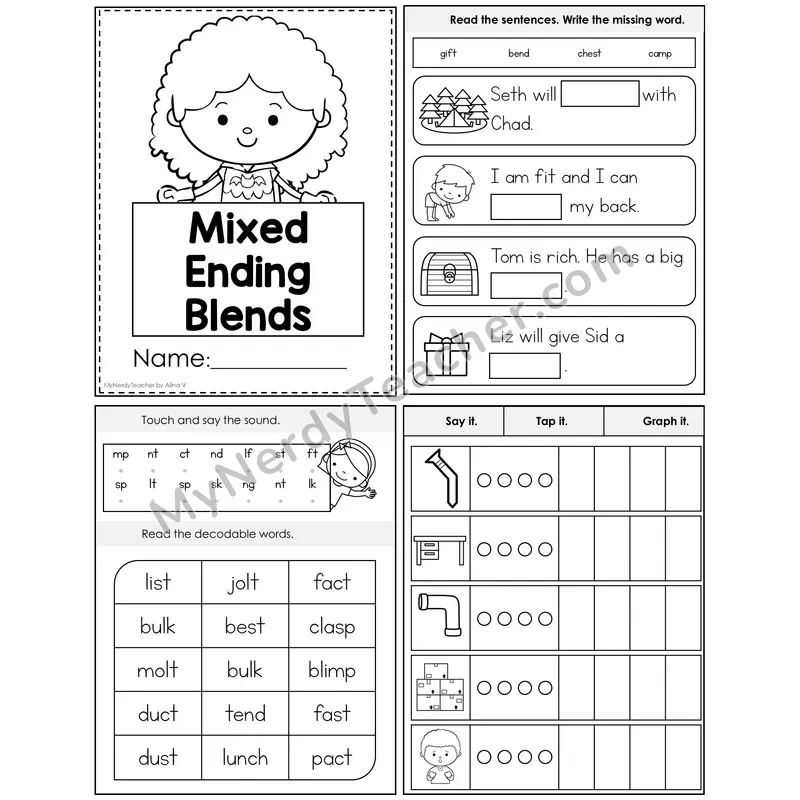 Mixed Ending Blends Foldable Decodable Mini Book — Editable PPT
