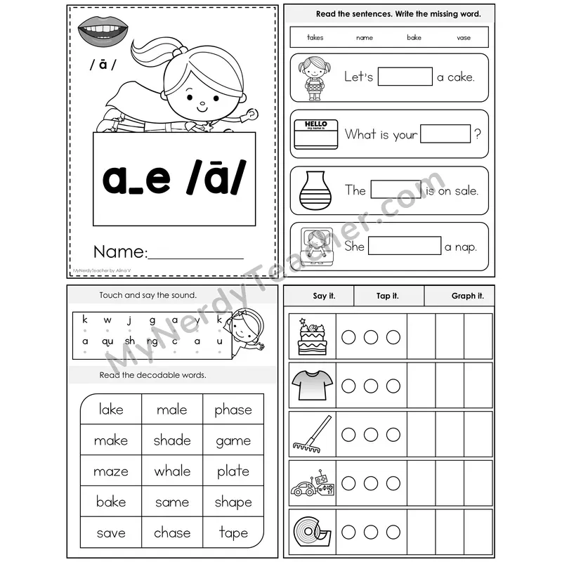 a_e Long A (Silent E) Foldable Decodable Mini Book — Editable PPT