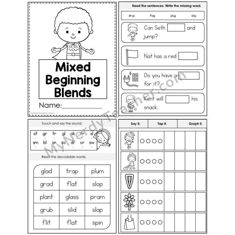 Mixed Beginning Blends Foldable Decodable Mini Book — Editable PPT