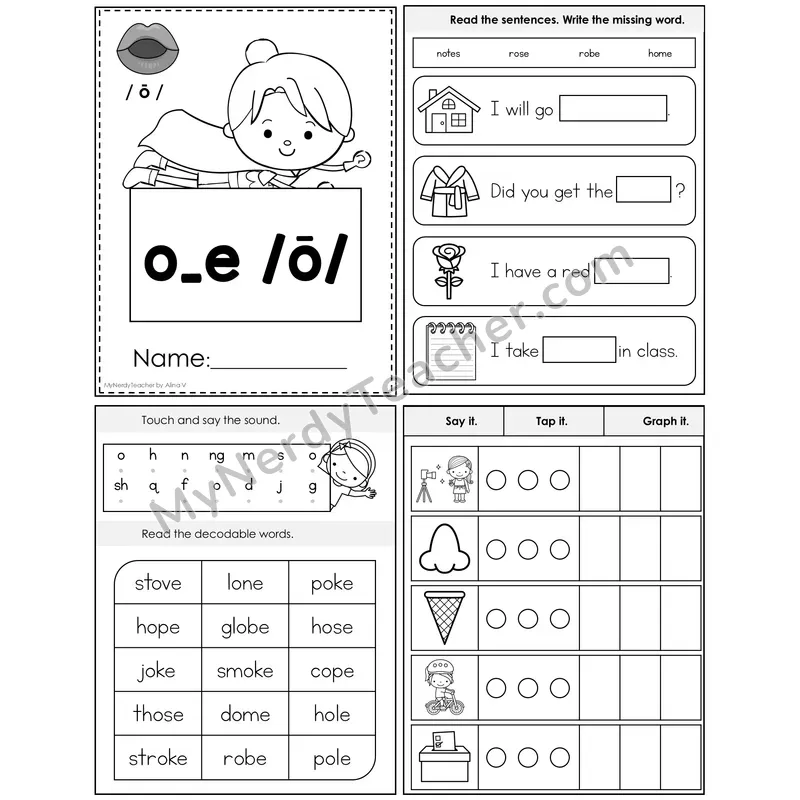 o_e Long O (Silent E) Foldable Decodable Mini Book — Editable PPT