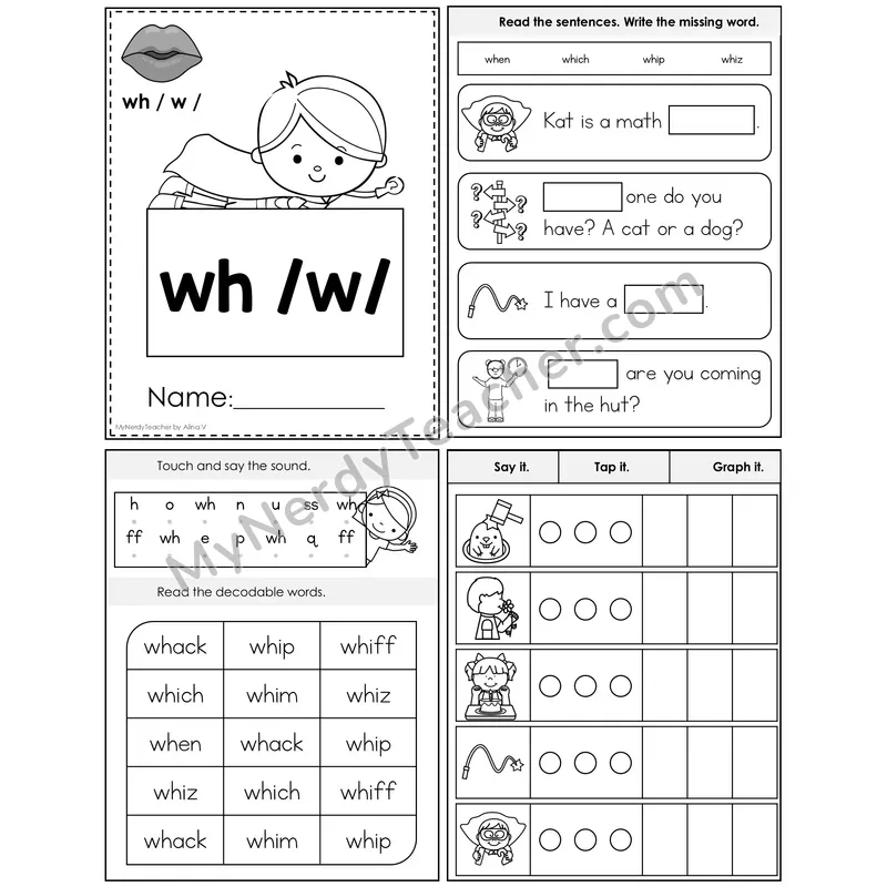wh Digraph (/w/) Foldable Decodable Mini Book — Editable PPT