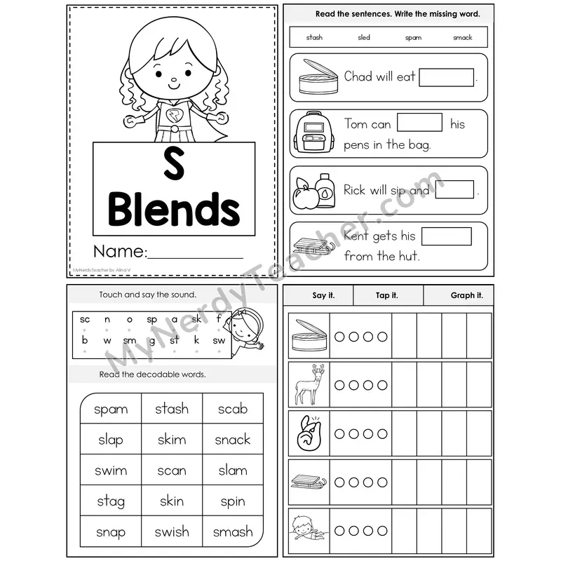 S Blends Foldable Decodable Mini Book — Editable PPT