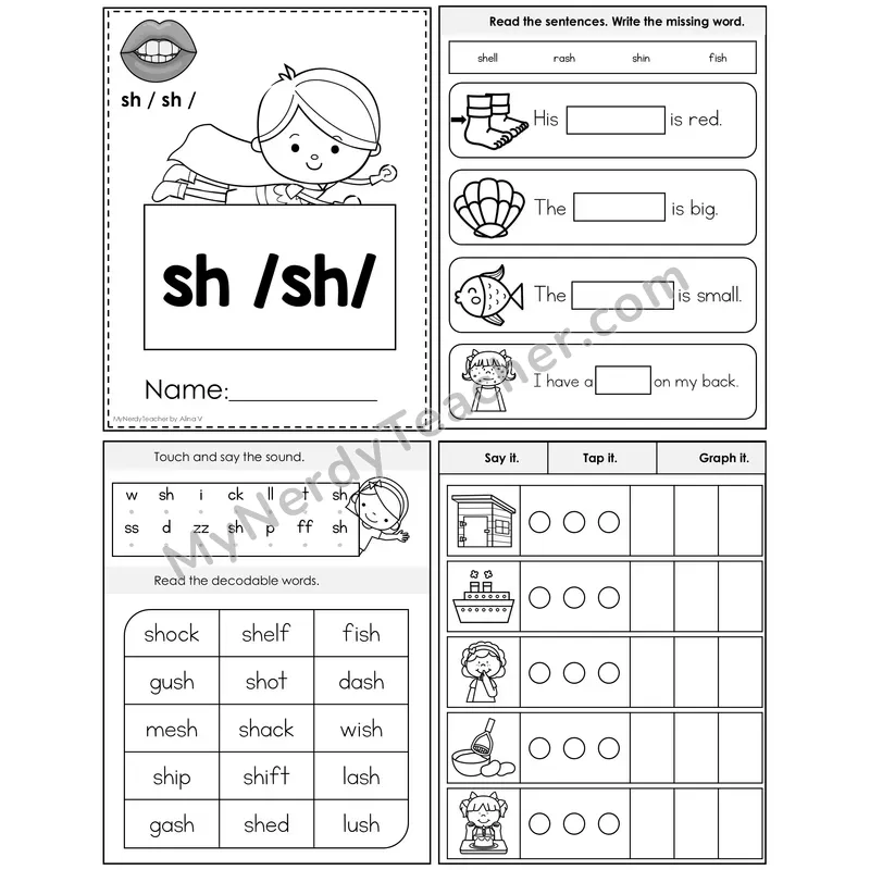 sh Digraph (/sh/) Foldable Decodable Mini Book — Editable PPT